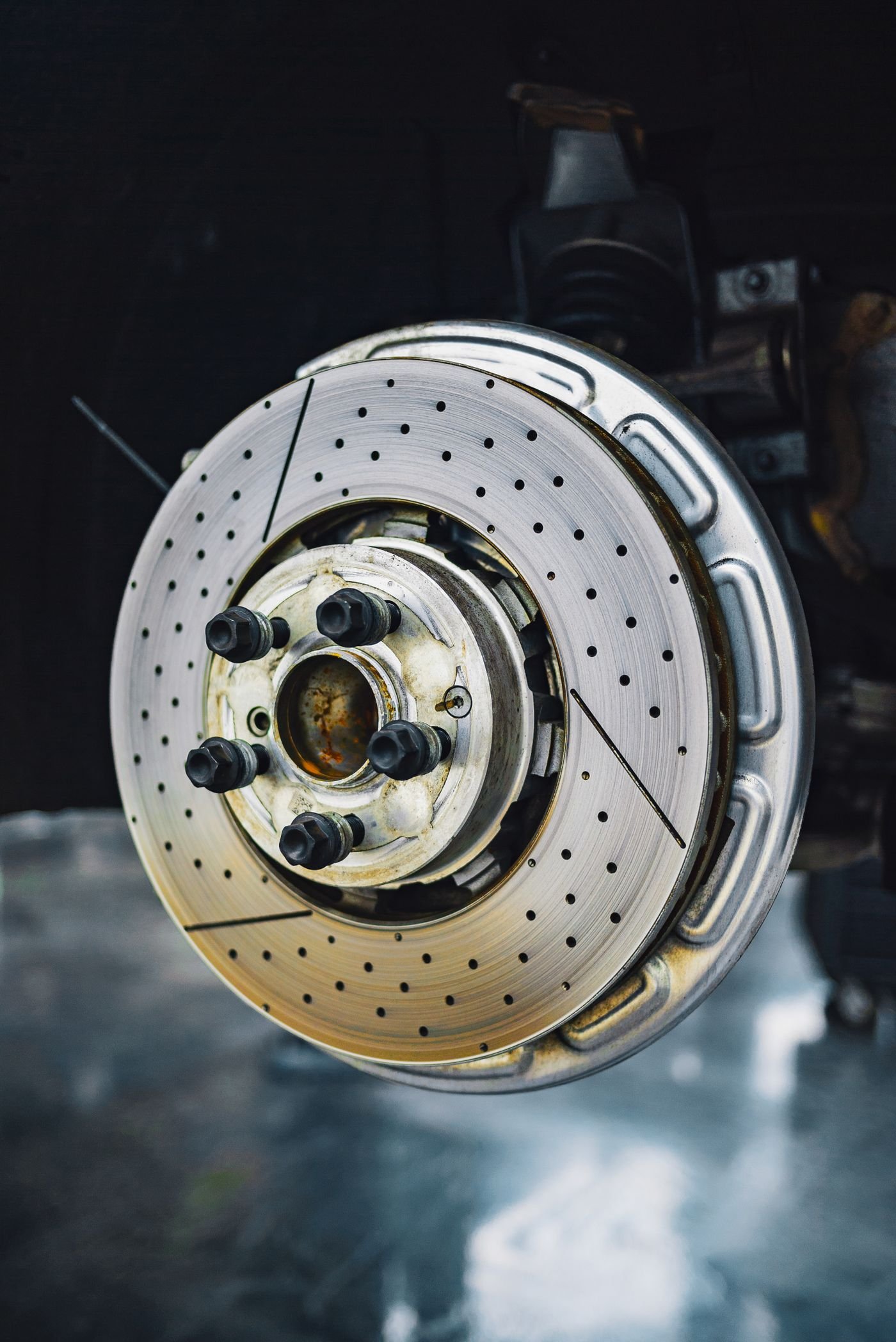 Car disc brake rotor during service