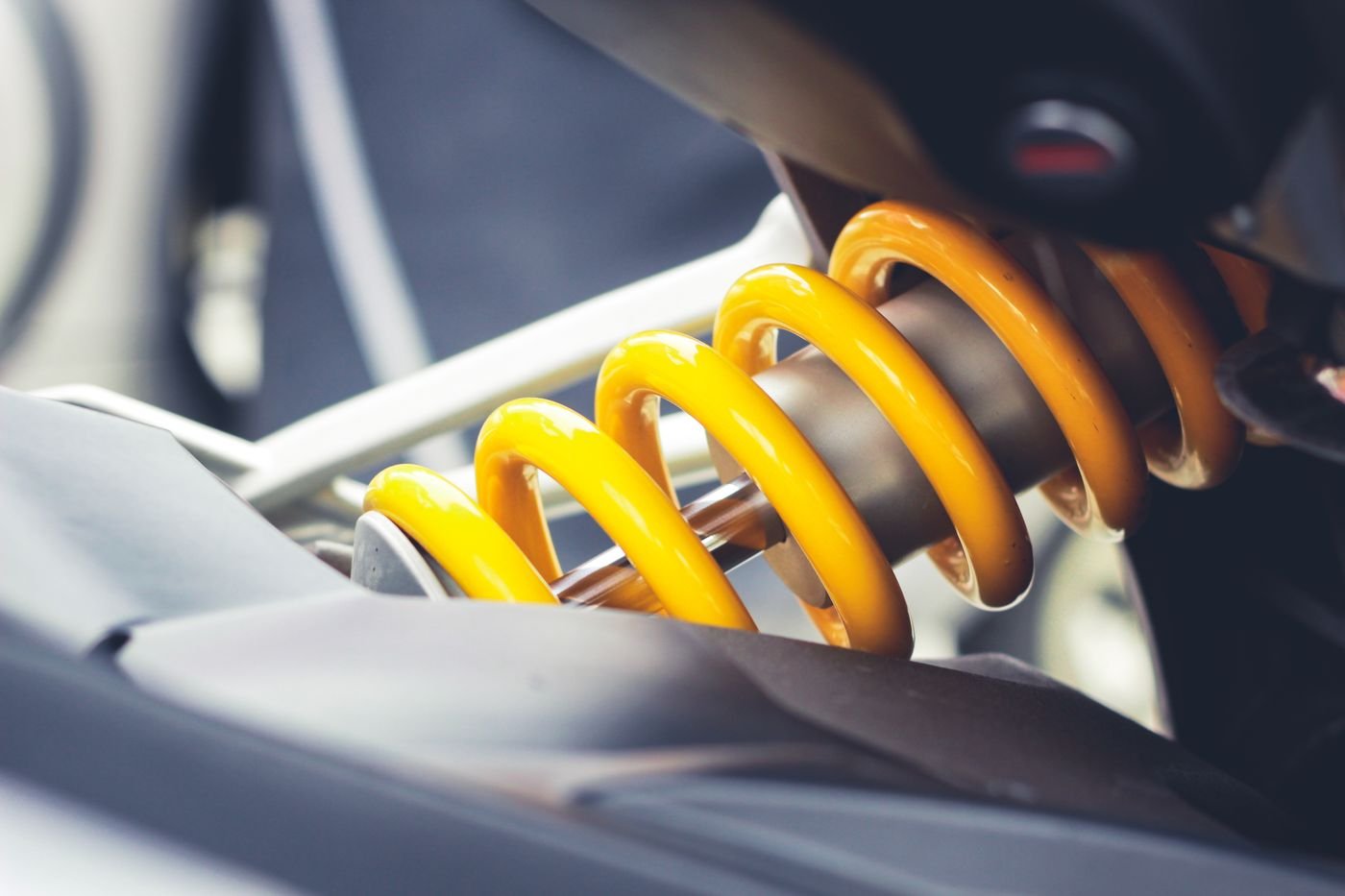 Close-up of a vehicle suspension coil spring