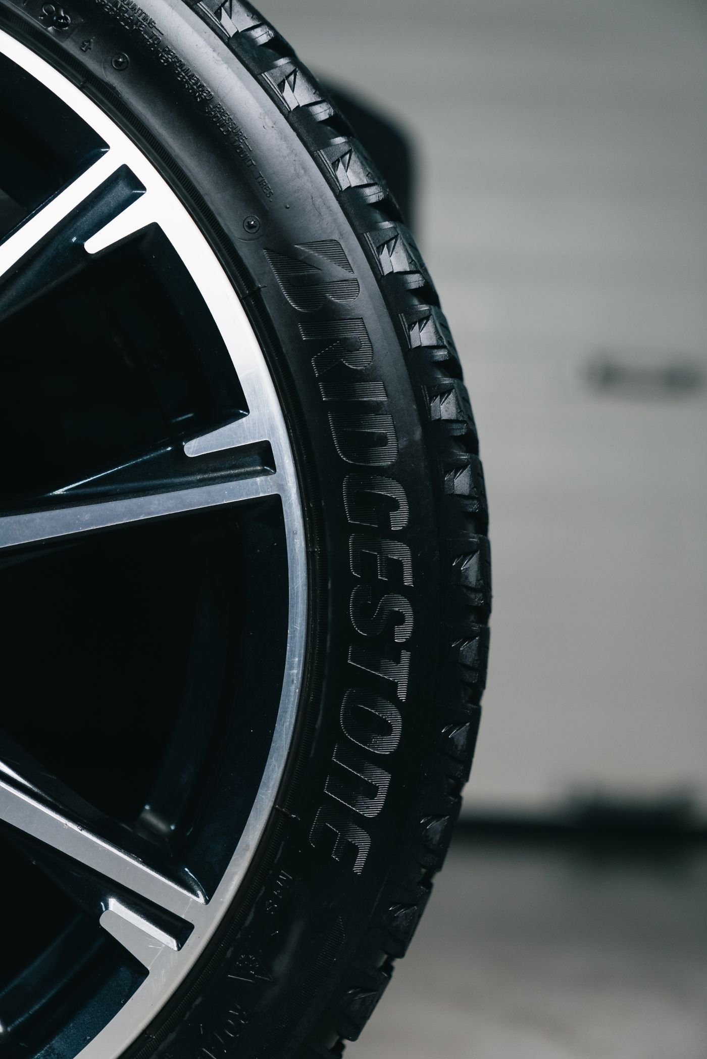 Close-up of a worn car tire tread